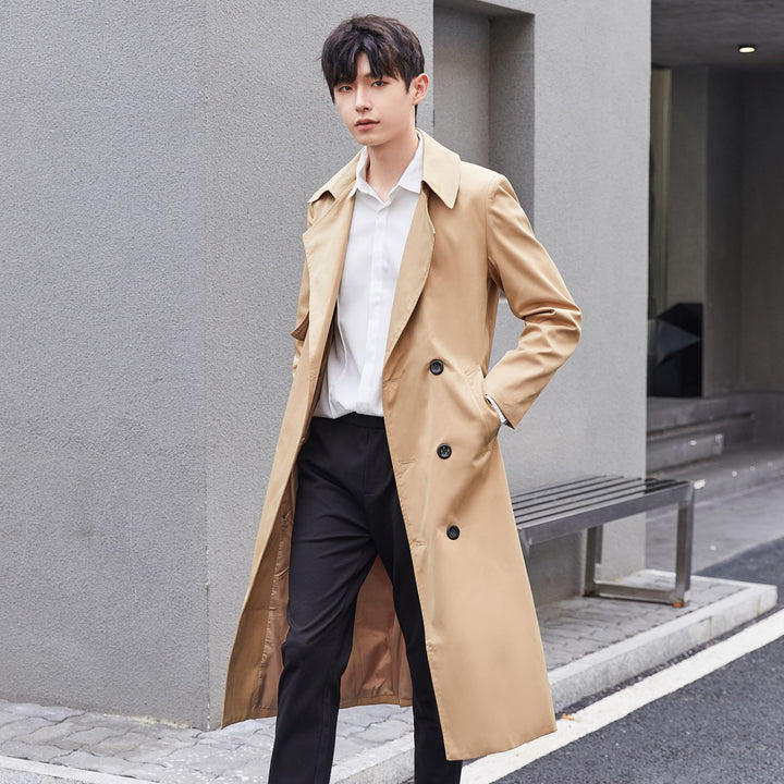 Men's Lightweight Trench Coat with Double Breasted, Tailored Fit and Wind Resistant Surface Mune Fashion