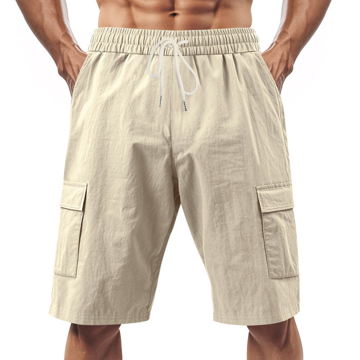 Men's technical cargo shorts with elastic drawstring waistband, secure flap pockets, and quick-drying functional material Mune Fashion