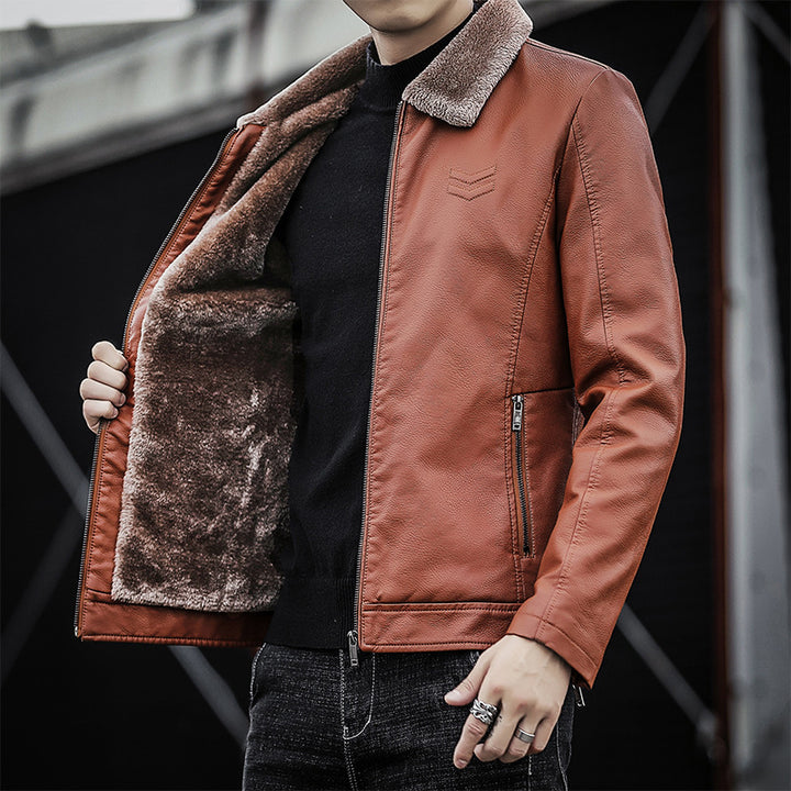 Men's Faux Leather Jacket with Soft Collar Mune Fashion