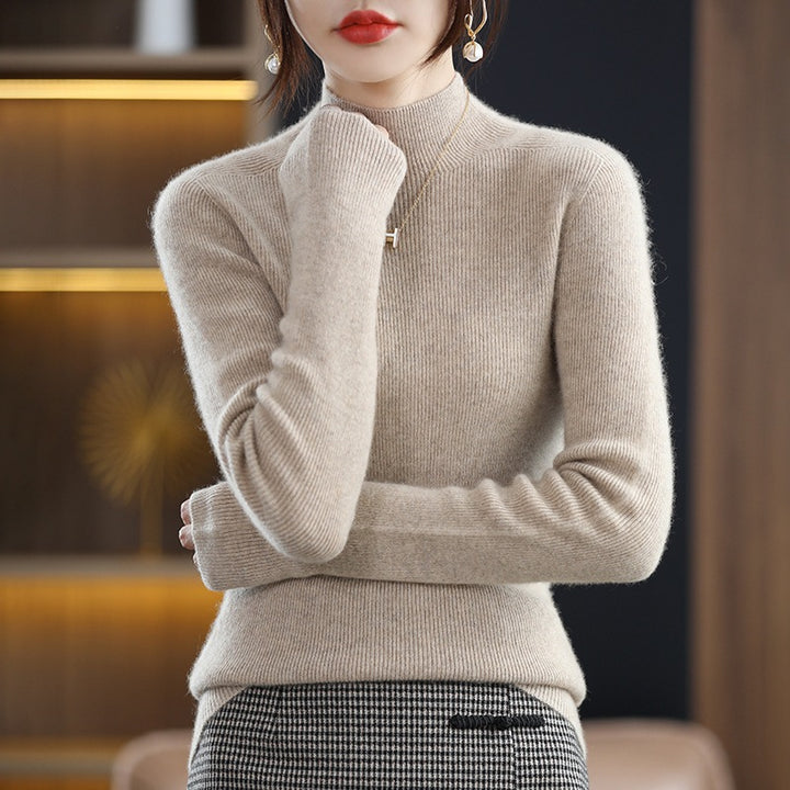 Women's Slim Short Roll Neck Sweater in Cozy Cashmere Look with Fine Rib Structure Mune Fashion