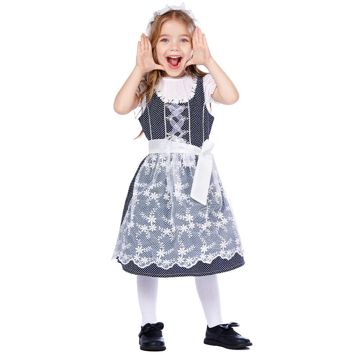 Women's traditional dirndl dress with lace blouse and embroidered tulle apron Mune Fashion