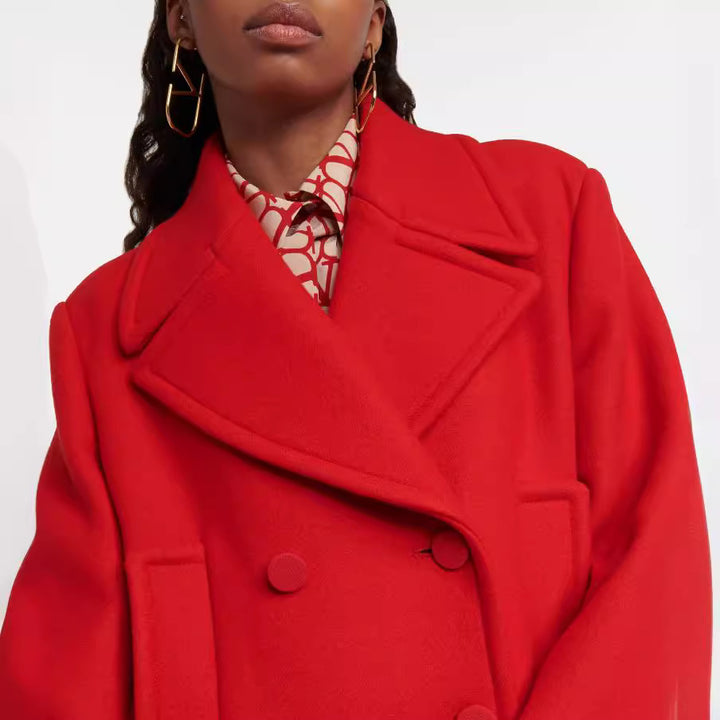 Women floor-length double-breasted wool-cashmere coat with wide lapels Mune Fashion