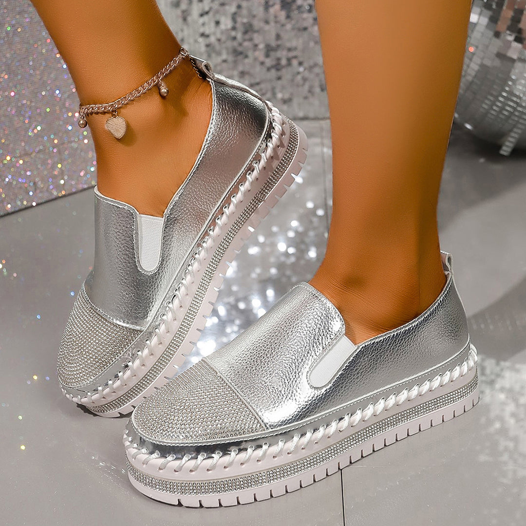 Women's shiny Slip-On platform sneakers with braided trim and elastic insert Mune Fashion