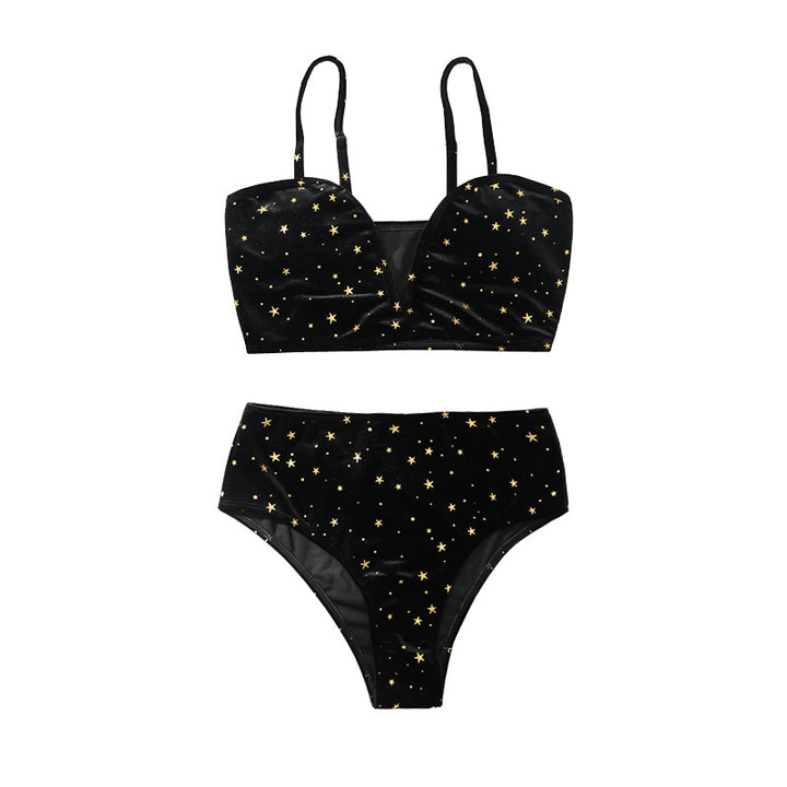 Women's High-Waisted Bikini with Glamorous Star Motif Mune Fashion
