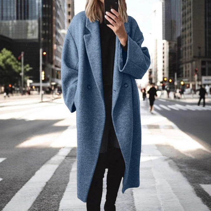 Women's Oversized Wool Blend Coat with Double-Breasted Button Placket, Wide Lapel Collar and Patch Pockets Mune Fashion