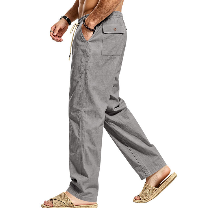 Men's Lightweight Relaxed Pants with Elastic Waistband, Drawstring and Applied Cargo Pocket Mune Fashion