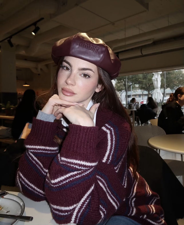 Women Striped Knit Sweater with Polo Collar and Oversized Sleeves Mune Fashion