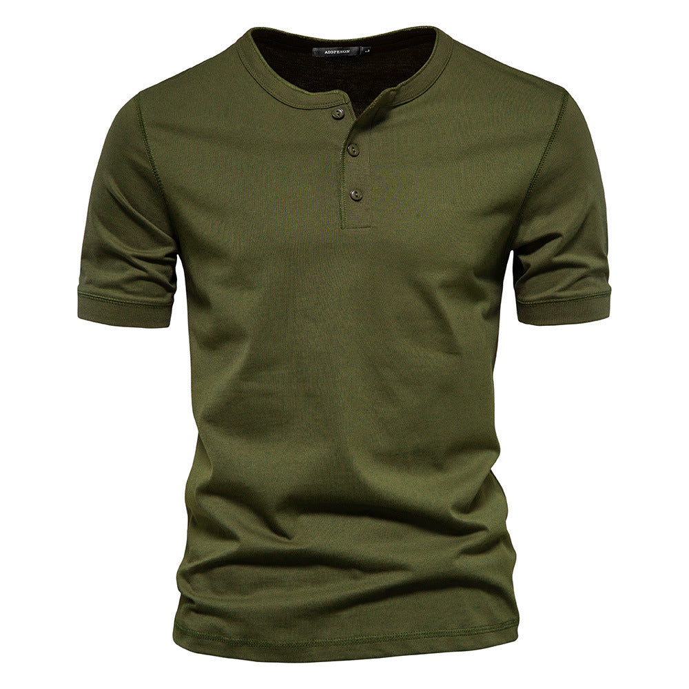 Men's narrow cut short sleeve shirt with short button placket and ribbed collar made of cotton blend Mune Fashion