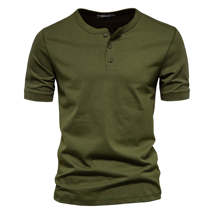Men's narrow cut short sleeve shirt with short button placket and ribbed collar made of cotton blend Mune Fashion