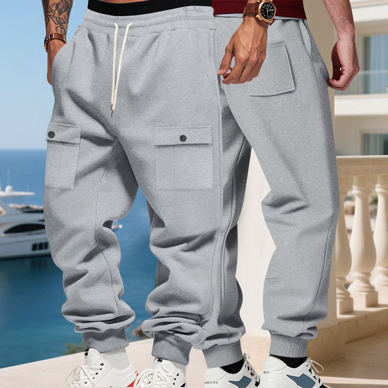 Men's cargo joggers with flap pockets, drawstring waistband, and ribbed ankle cuffs Mune Fashion