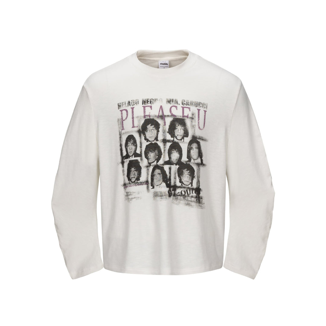 Unisex Oversize-Longsleeve Shirt with Vintage Band Print and Round Neck Mune Fashion