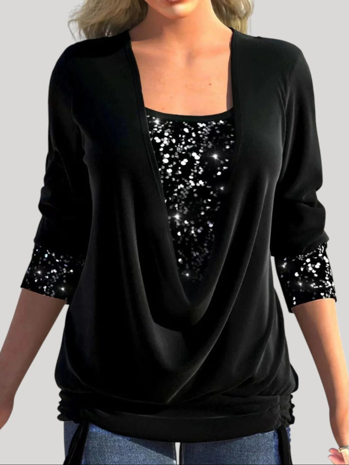 Women's Fashion Draped Sweater with Glitter Accents