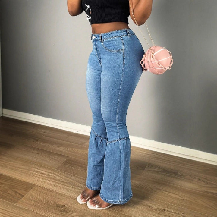 Women's High-Waisted Denim Jeans with Tiered Flounce-Flares and Sculpting Cut Mune Fashion