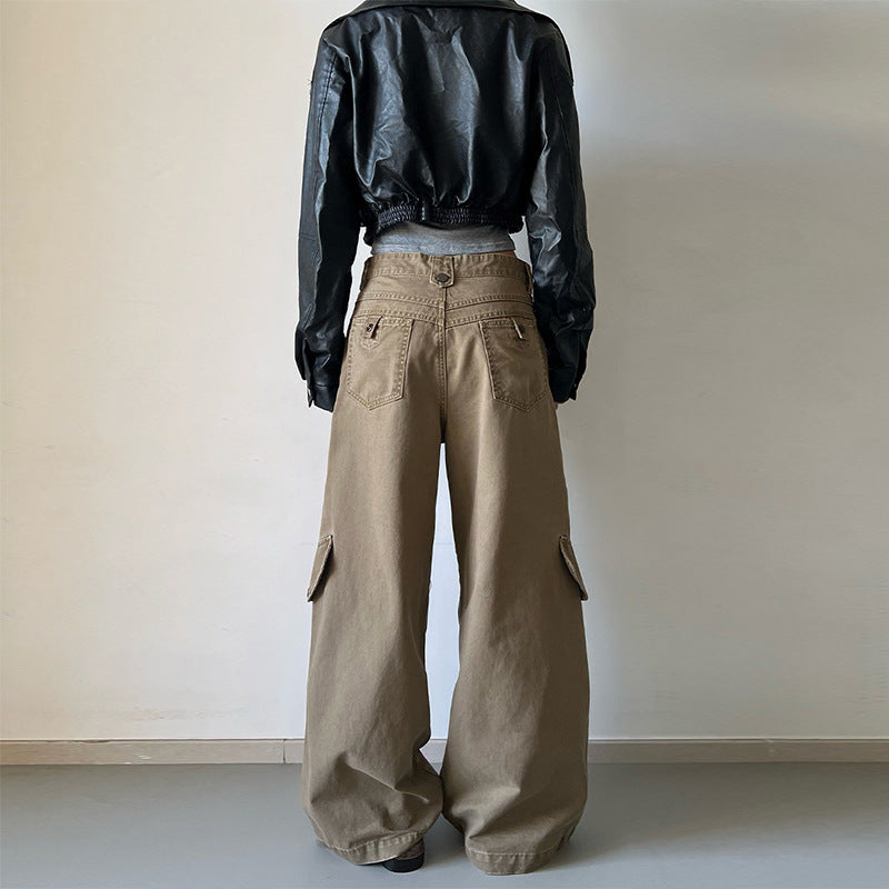 Women's Oversized Cargo Palazzo Pants made of Cotton Twill with Side Flap Pocket Mune Fashion