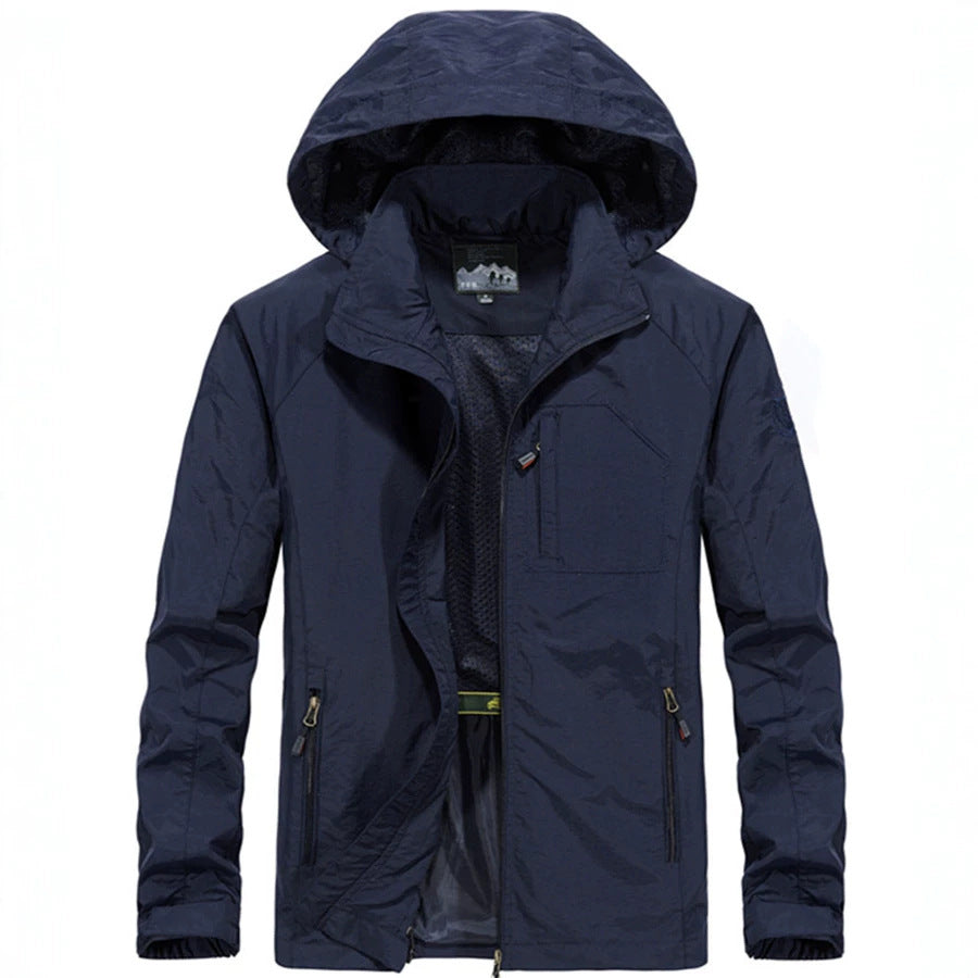 Men's Lightweight All-Weather Field Jacket with Hood, Mesh Lining, and Zippered Pockets Mune Fashion