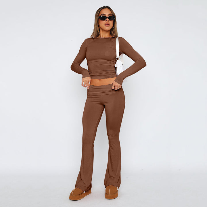 Ladies high waist yoga pants with wrap waistband, flared leg and stretch quality Mune Fashion