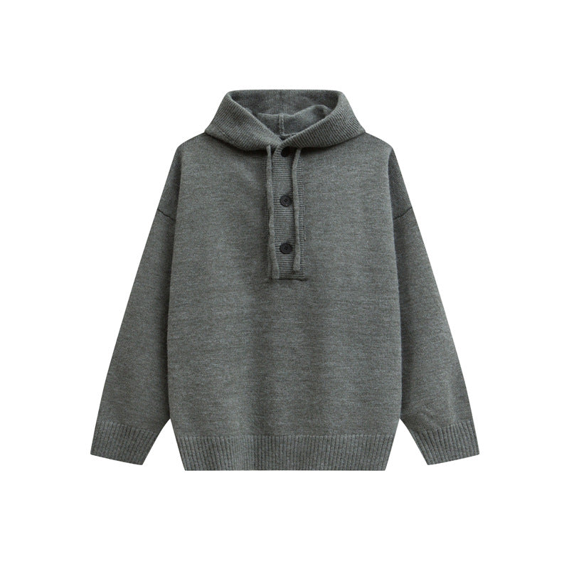 Women Oversize Hoodie Sweater with Half Button Placket and Ribbed Cuffs Mune Fashion