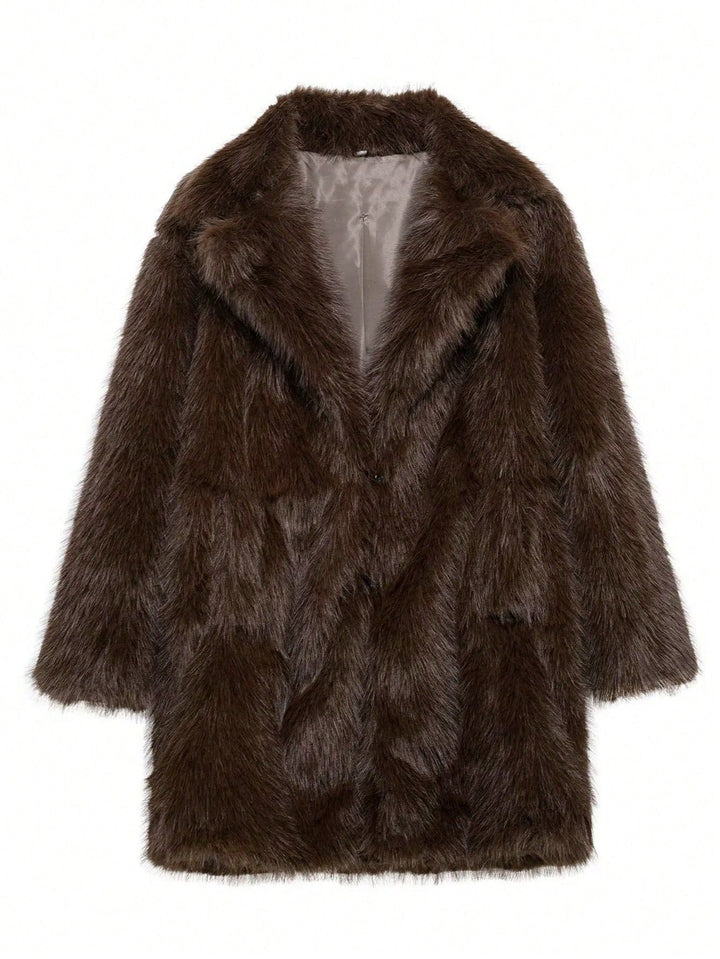 Ladies Luxurious Faux Fur Jacket with Soft Lapel and Large Pockets Mune