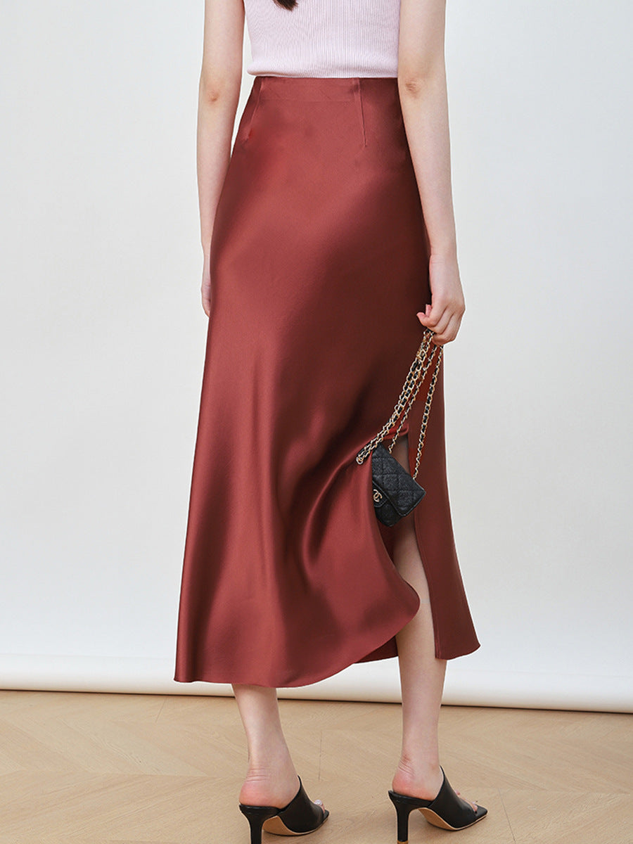 Women's Elegant High-Waisted Satin Midi Skirt Mune Fashion