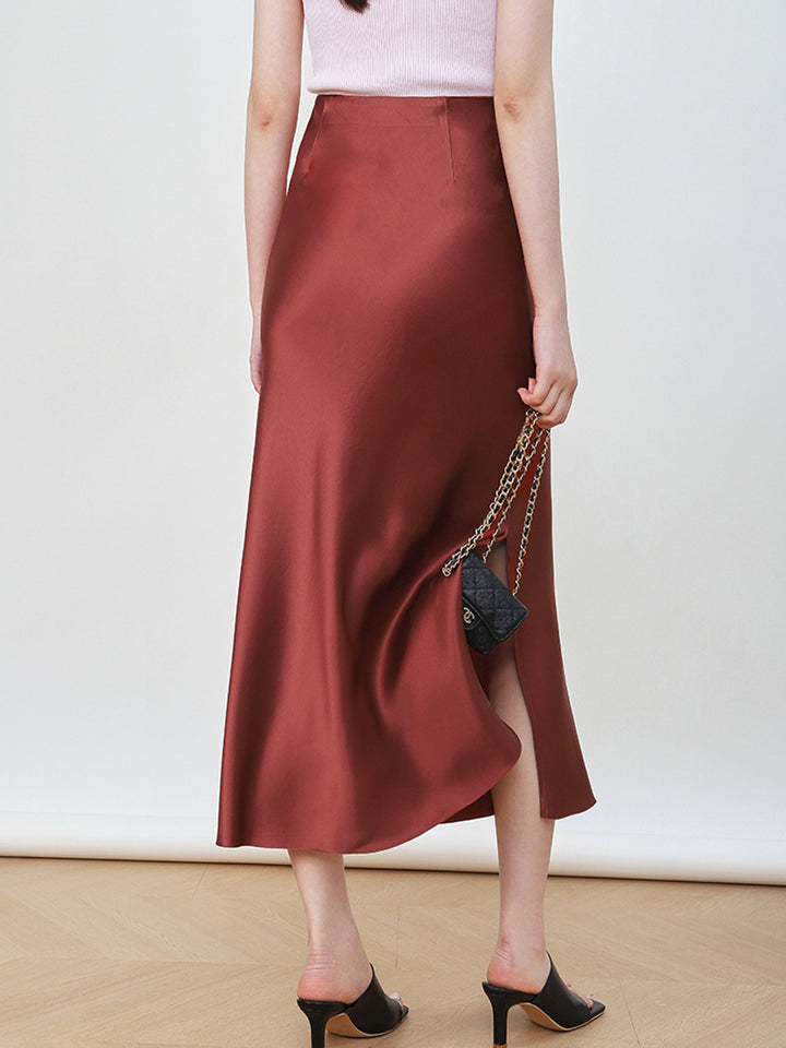 Women's Elegant High-Waisted Satin Midi Skirt Mune Fashion