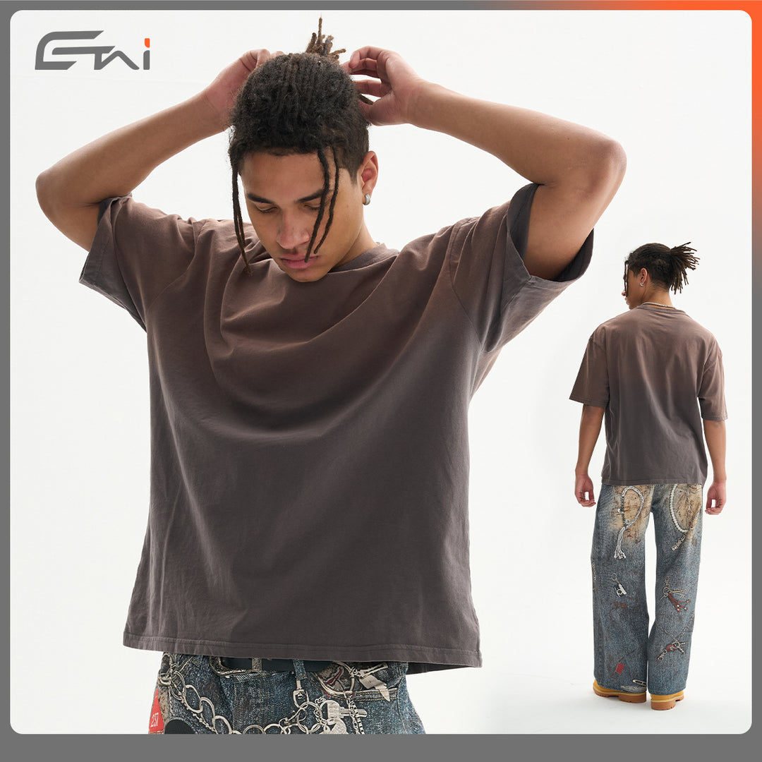 Men's Oversized Cotton T-Shirt with Crew Neck and Soft Vintage Effect Mune Fashion