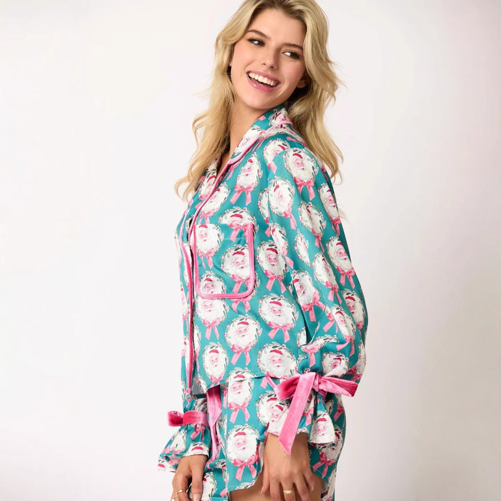 Ladies playful two-piece pajama set with ruffle sleeves, drawstring and chest pocket Mune Fashion