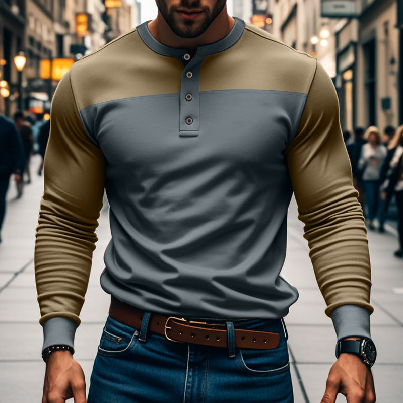 Men's functional Henley long-sleeve shirt with raglan sleeves, reinforced button placket, and tailored fit Mune Fashion
