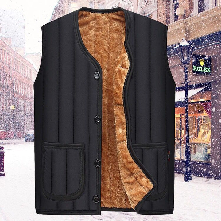 Men's quilted vest with cozy teddy fleece inner side, buttoned front and patch pockets Mune Fashion