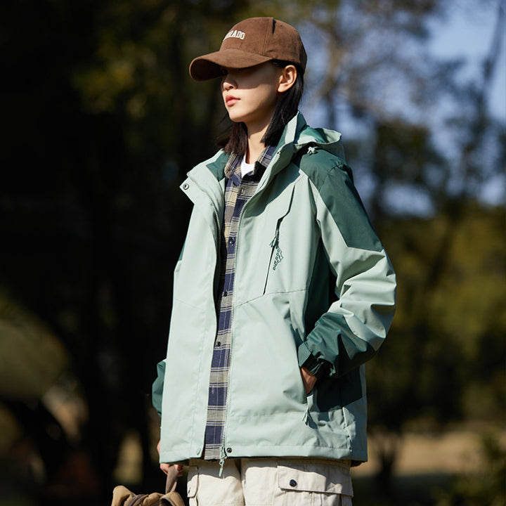 Women two-layer water-repellent outdoor jacket with hood, waist adjustment and contrast piping Mune Fashion