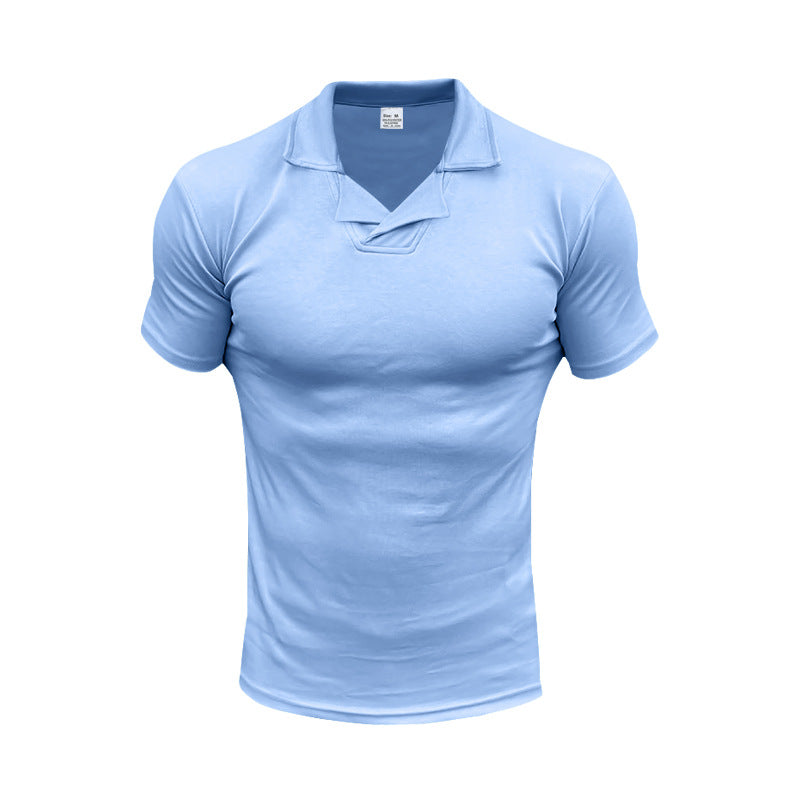 Men's slim fit short sleeve polo with open shirt collar and elastic cotton stretch Mune Fashion