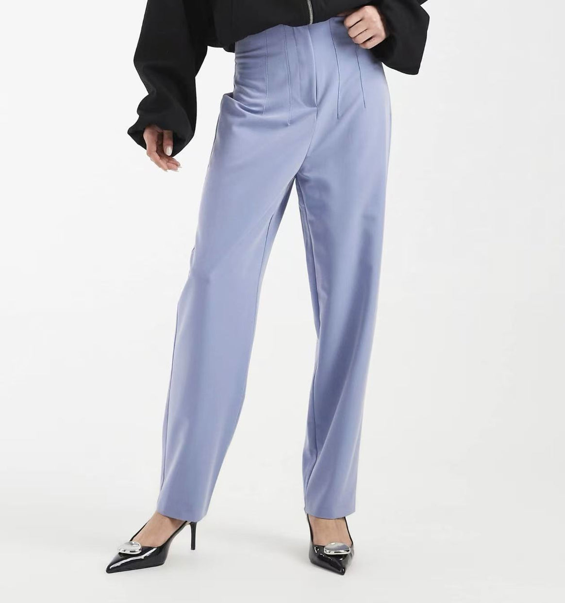 Women's high-waisted straight-cut trousers with crease Mune Fashion