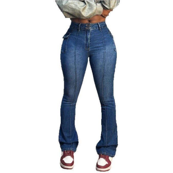 Women's high-waisted flare jeans with vertical seam & figure-flattering fit Mune Fashion