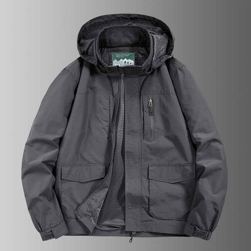 Men's Hooded Outdoor Jacket with Breathable Mesh Lining, Water-Repellent Ripstop Shell & Concealed Front Zipper Mune Fashion