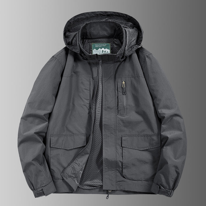 Men's Hooded Outdoor Jacket with Breathable Mesh Lining, Water-Repellent Ripstop Shell & Concealed Front Zipper Mune Fashion