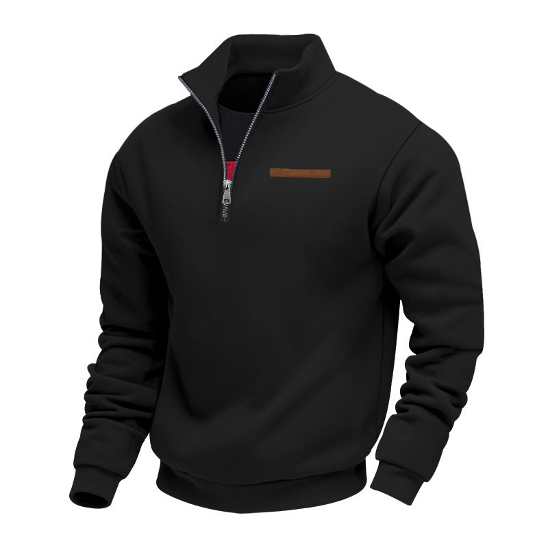 Men's half-zip sweatshirt made of heavy fleece with stand-up collar and concealed chest pocket Mune Fashion