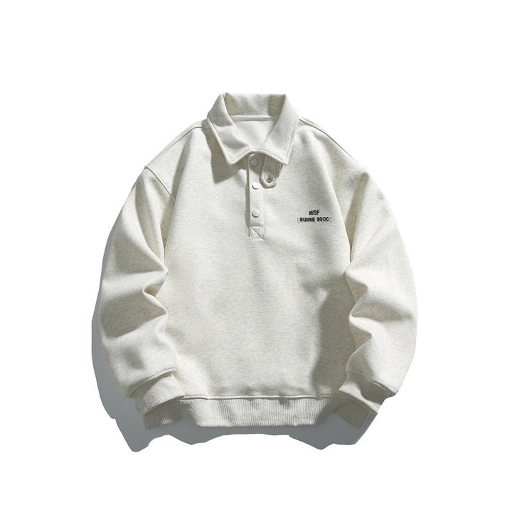 Unisex Casual Polo Sweatshirt with short snap closure and ribbed hem