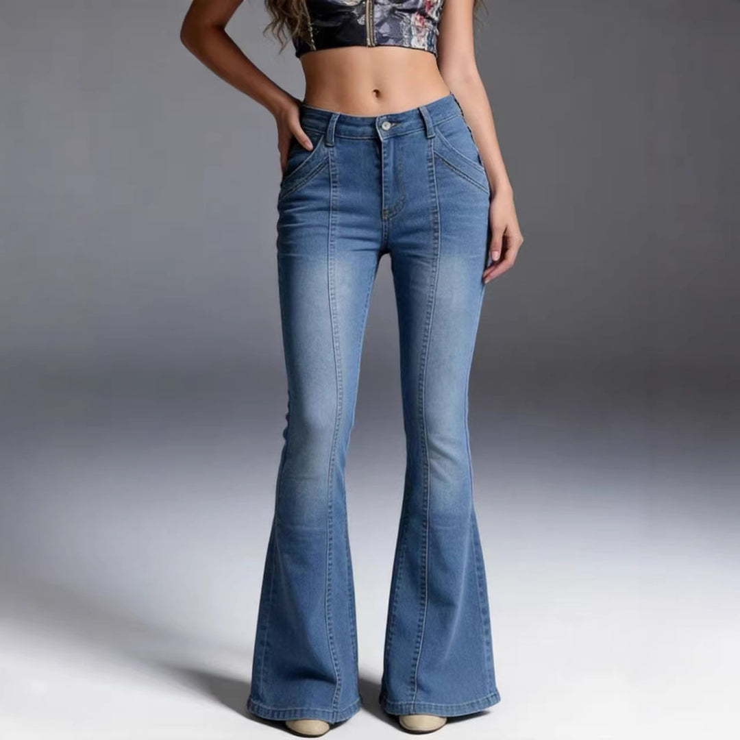 Women's high-waisted fitted flared jeans with central seam and figure-shaping hip area Mune Fashion