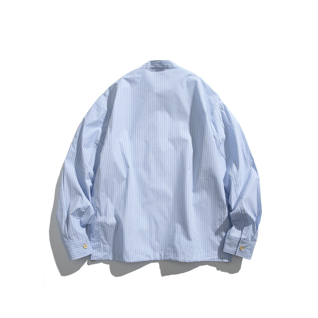 Men's oversized shirt in pullover style with stand-up collar, half yoke, and patch pockets Mune Fashion