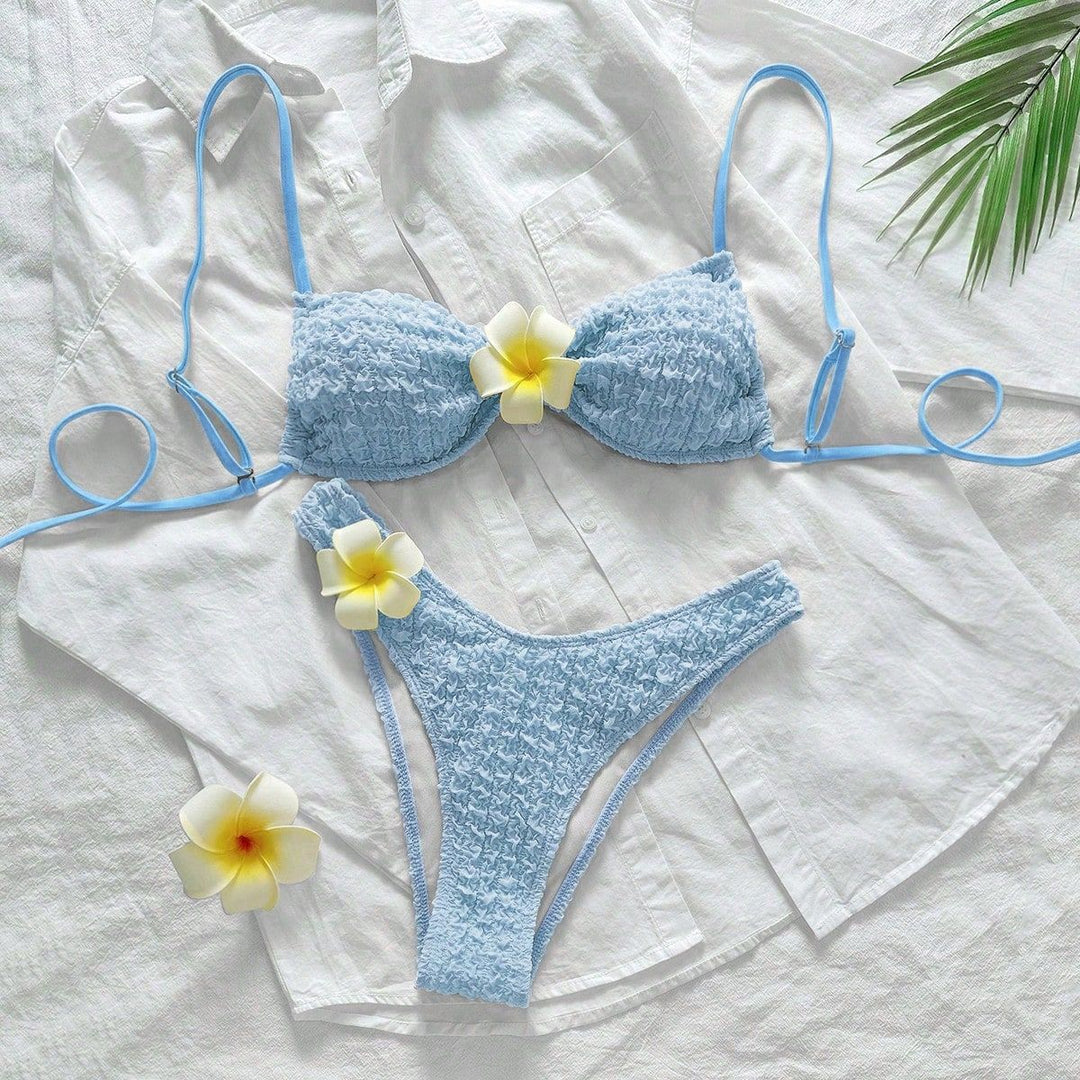Women's High-Cut Bikini Bottom with Textured Ruffles Mune Fashion