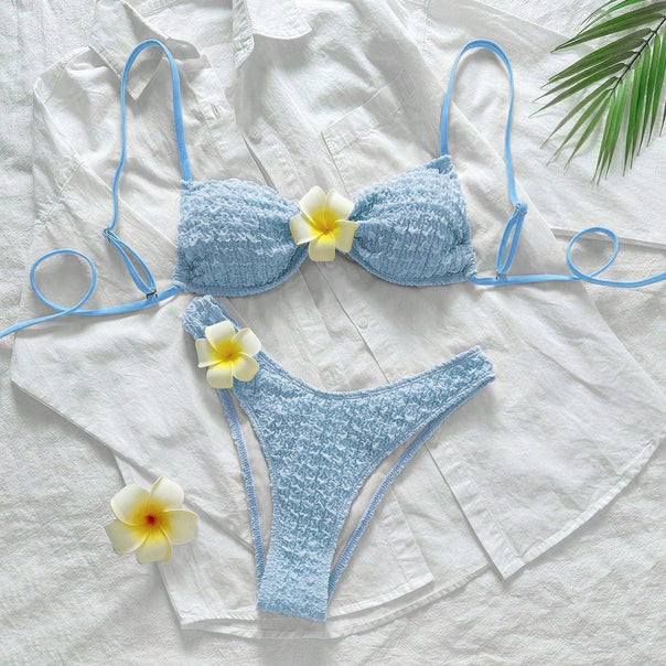 Women's High-Cut Bikini Bottom with Textured Ruffles Mune Fashion