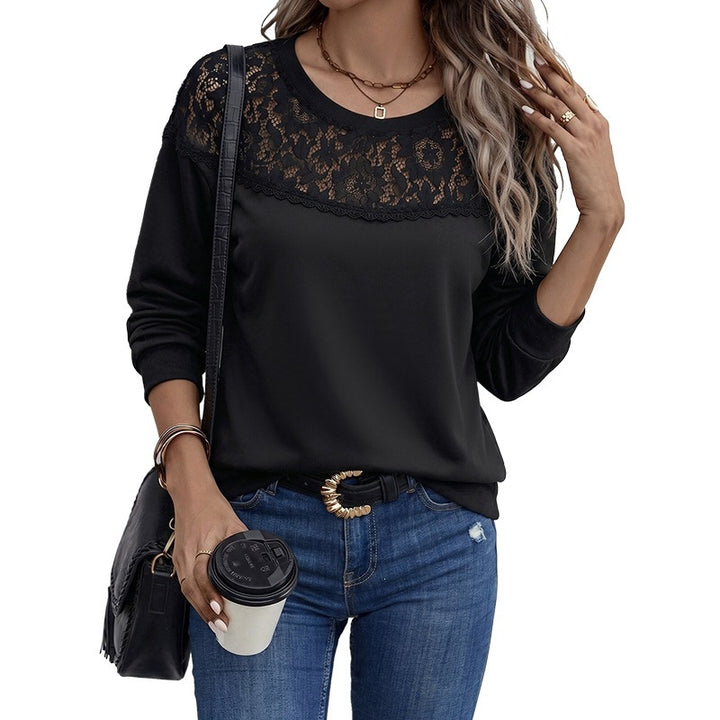 Women Elegant Sweater with Lace Trim Mune Fashion