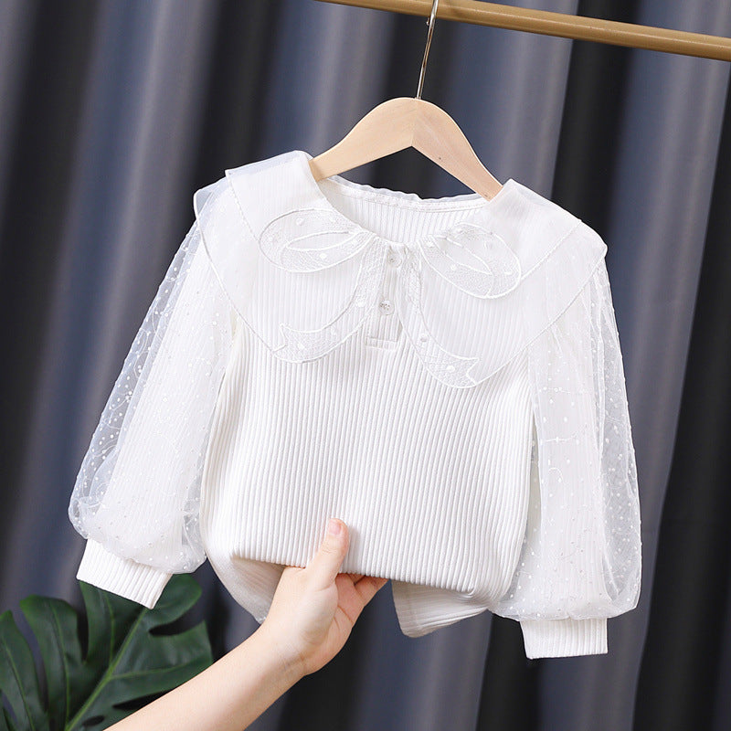 Women's elegant blouse with puff sleeves and lace collar Mune Fashion