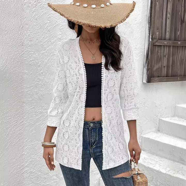 Women’s airy lace kimono beach cardigan with crocheted trim Mune Fashion