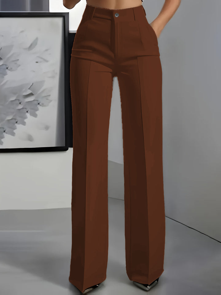 Women's high-waisted pleated trousers with wide leg and crease detail