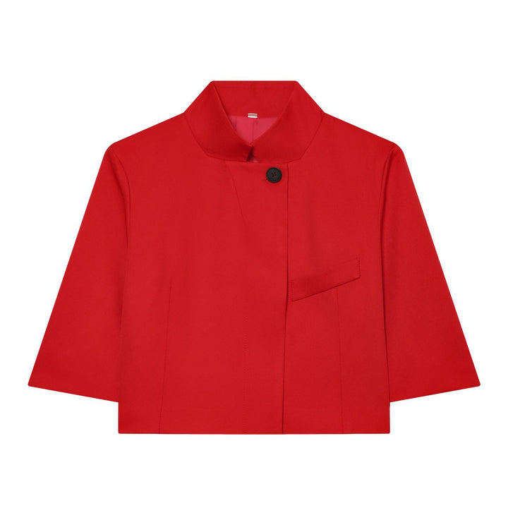 Women's 40+ short Cape Blouson with stand-up collar and decorative button Mune Fashion