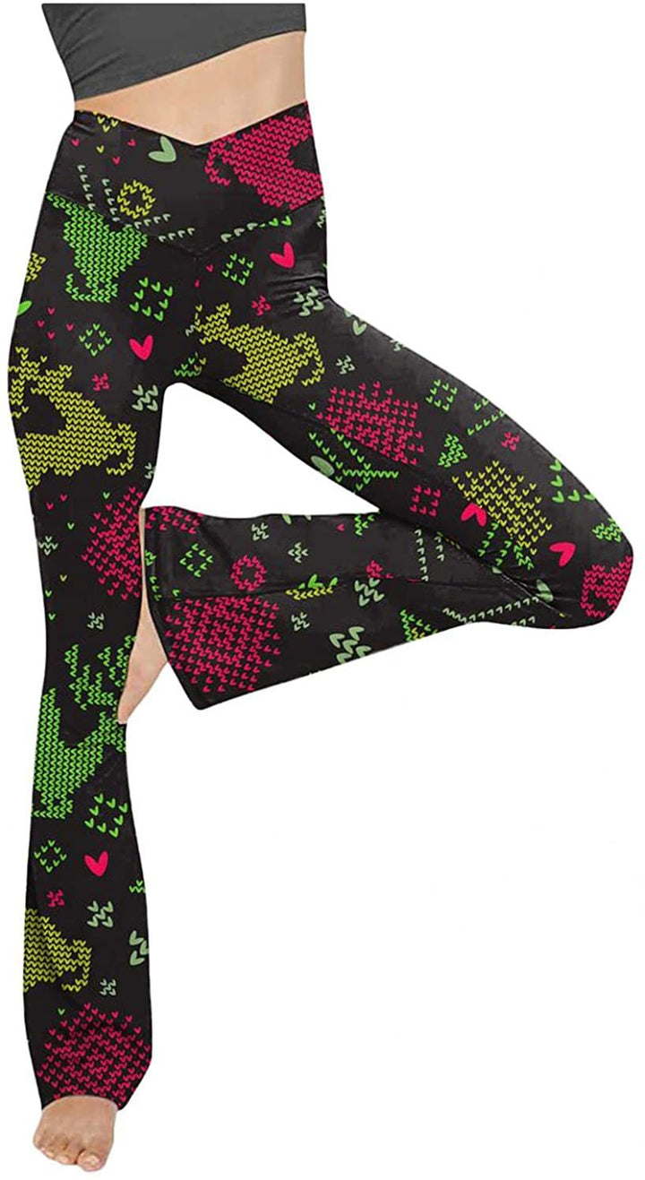 Women's mid-rise yoga pants with crossover waistband and flared hem with slit Mune Fashion