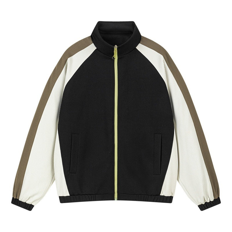 Men's Multicolored Track Jacket with Stand-Up Collar, Raglan Sleeves, and Full Zip Mune Fashion