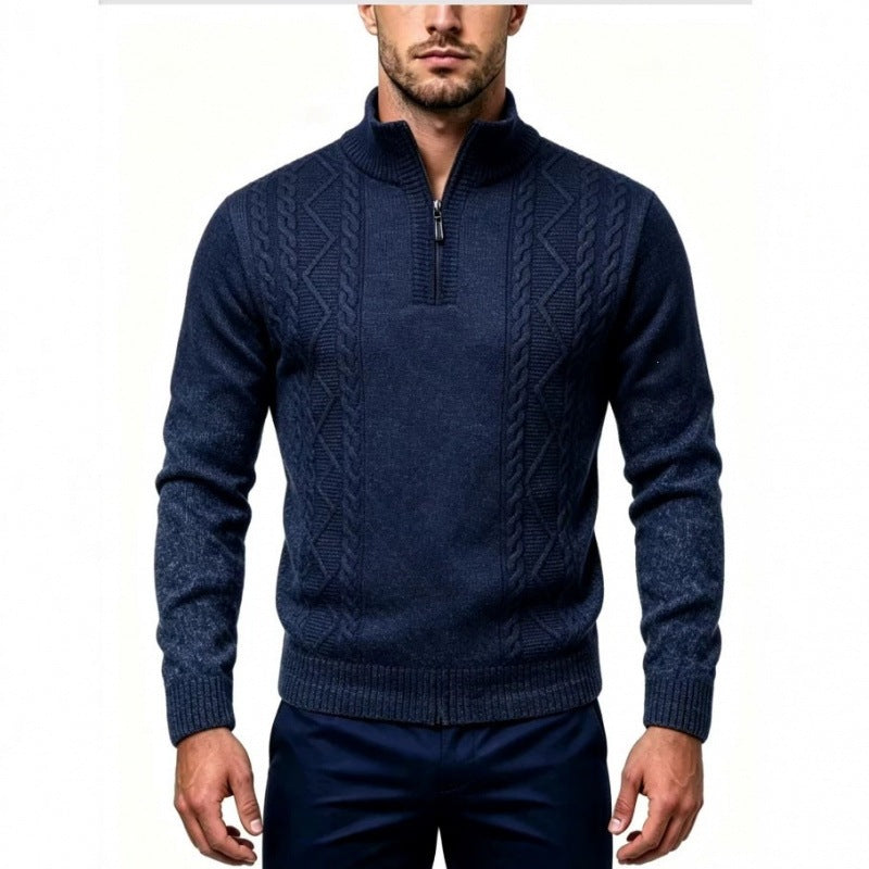 Men's Structured Half-Zip Pullover with Stand-Up Collar and Cable Knit Details Mune Fashion