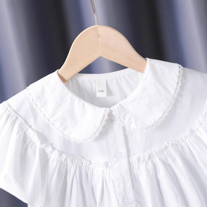 Girl's blouse with elegant ruffled sleeves and classic collar Mune Fashion