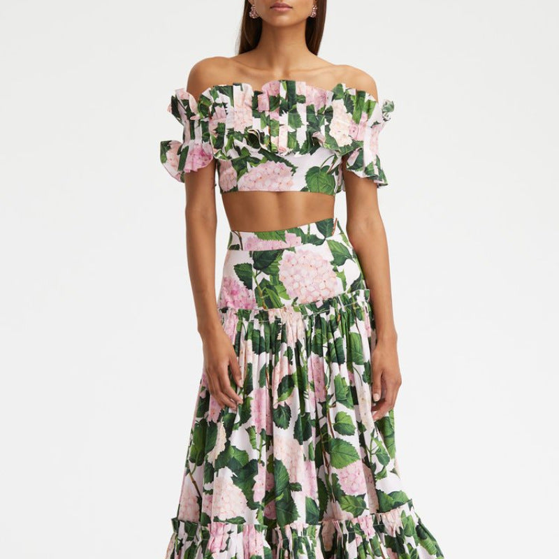 Ladies' one-piece swimsuit with voluminous ruffle details and floral design Mune Fashion